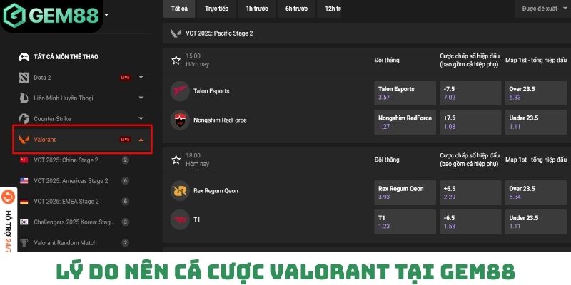 Lý do nên cá cược VALORANT tại GEM88