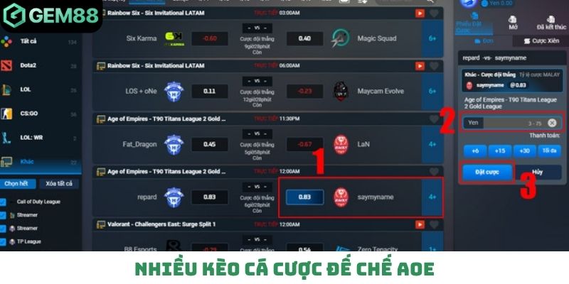 Nhiều kèo cá cược đế chế AOE